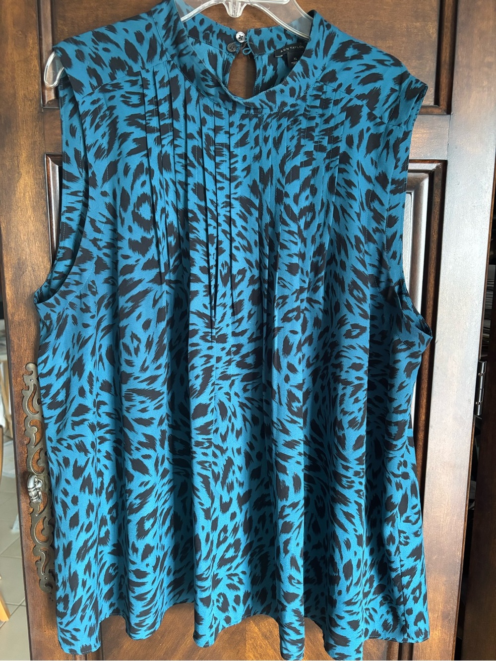 Ann Taylor Teal and Black Sleeveless Animal-Print Camisole